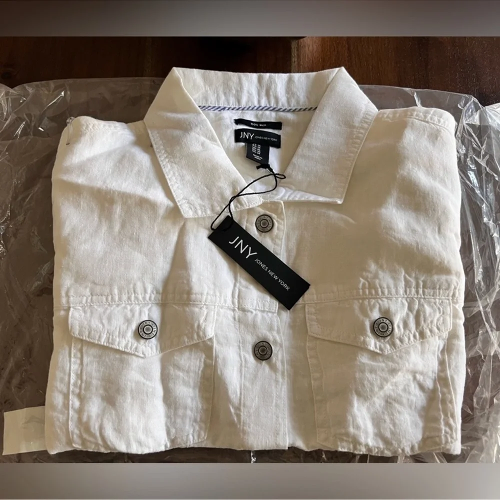 🎉LAST PIECE🎉JONES‎ NEW YORK Plus Linen Jean Jacket With Metal Trims